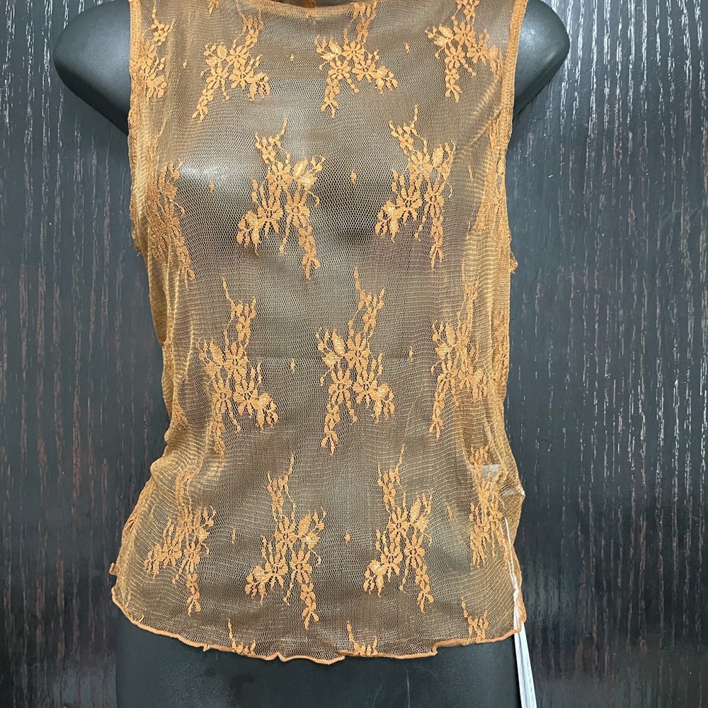 Elegant Brown Sheer Sleeveless Blouse